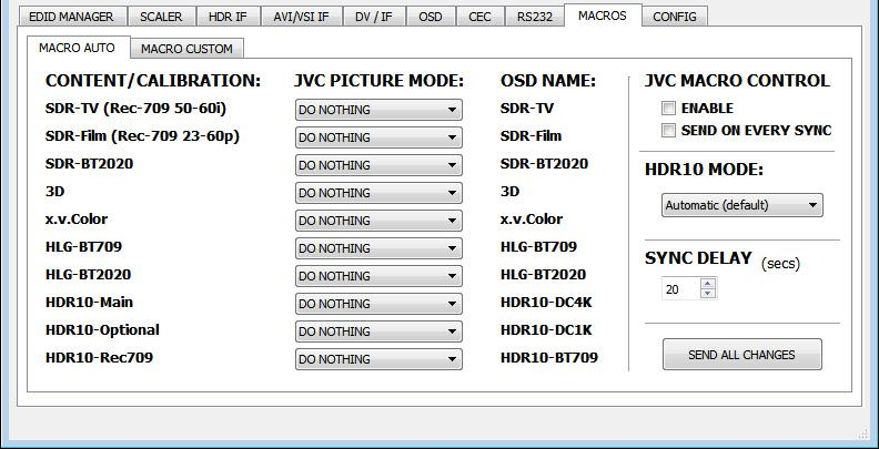 MACROS-Tab der USB-GUI f&uuml;r die JVC-Projektor-Automatisierung