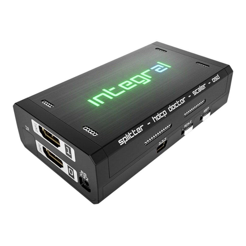 Matryca HDMI HDfury Integral 2, czarna obudowa ze szczotkowanego metalu z zielonym logo Integral 2